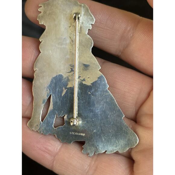 Vintage Large Golden Retriever Brooch Pin Sterling Silver Etched Design 2.5"x2" - Picture 10 of 10